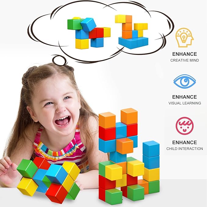 Magnetic Blocks, 1.41 inch Large Magnetic Building Blocks for Toddlers 3 4 5 6 7 8 Years Old Boys Girls, 3D Magneti Cubes for Kids,Montessori Toys Sensory STEM Education Preschool Magnet Toys 1-3Gift