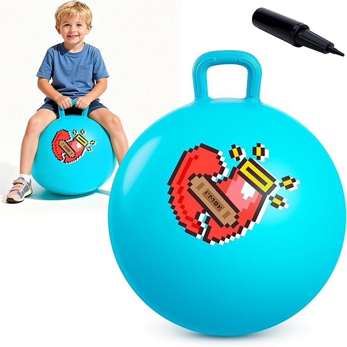 EVERICH TOY Hopper Ball for Kids 4-8, 18In Ride On Bouncy Balls with Handle, Blue Inflatable Christmas Hopping Toys Gifts for Girls Boys, Indoor Outdoor Active Play Toys
