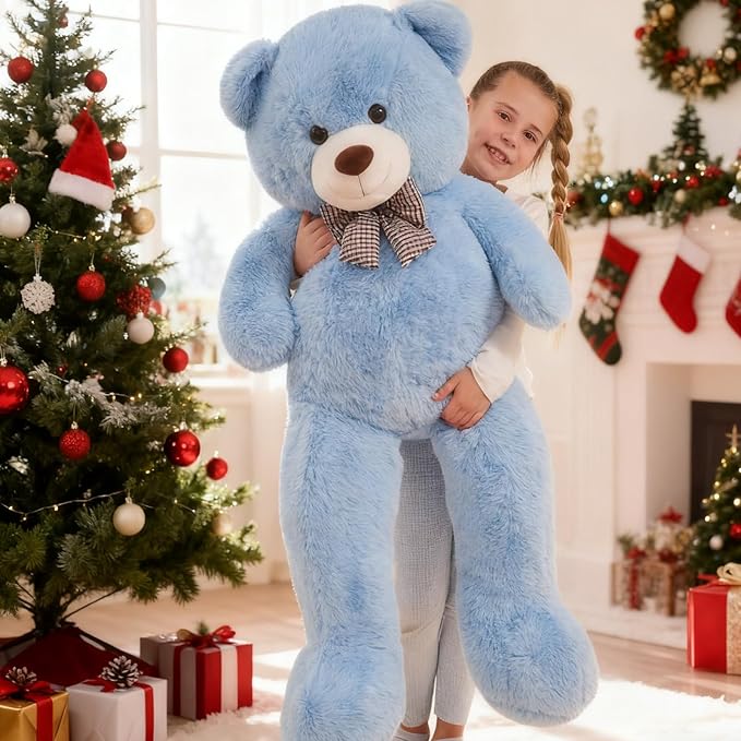 Big Blue Teddy Bear 47 Inch Giant Teddy Bear 4ft Tall, Stuffed Animal for Girls Women Christmas Valentine's Day Large Plush Toy for Kids Baby Shower Party Decorations