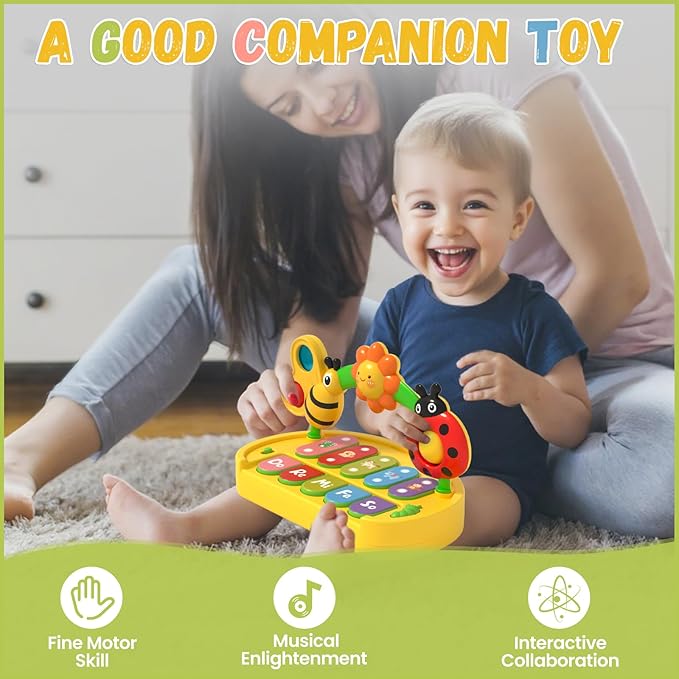 Musical Baby Piano Toy - Multifunctional Interactive Insect Piano Keyboard for 6 9 12 18 Month, STEM Educational Learning Toys for Boys Girls Age 3 4 5 6, Birthday Gift for Toddlers 1-3 Year