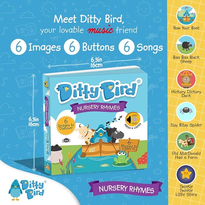 Ditty Bird | Nursery Rhymes | Interactive Musical Sound Book for Toddlers 1- 3 | Sing-Along boardbook for Baby