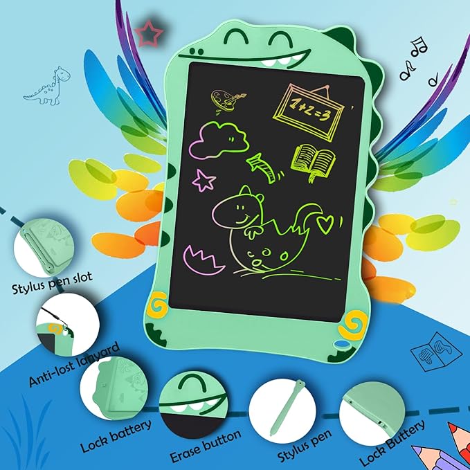 LCD Doodle Board Dinosaur Writing Tablet for Kids Toys, 8.5 Inch Colorful Todder Drawing Pad for Educational Learning Gift in Christmas Birthday Suitable for 3 4 5-8 Years Old Boys Girls (Green)