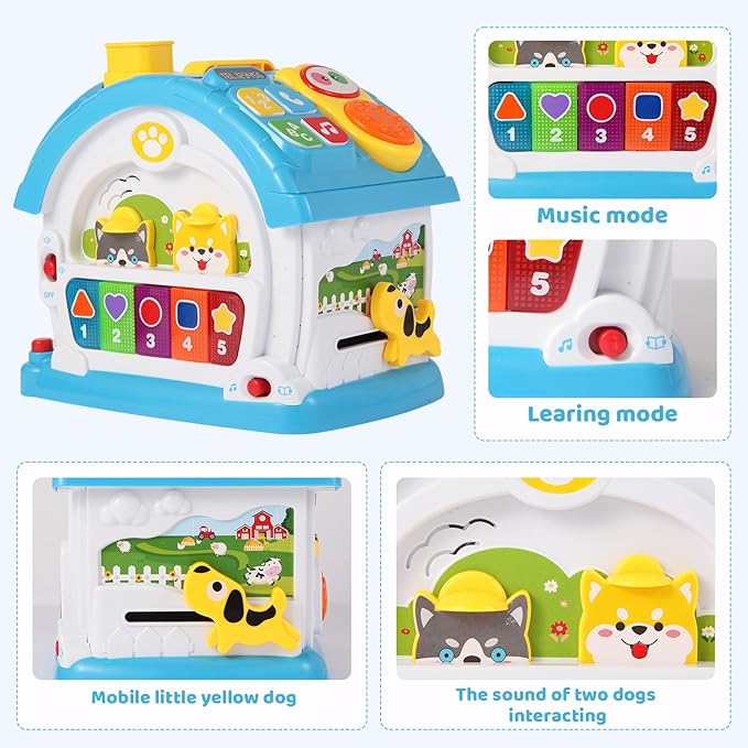 1 2 Year Old Boys Montessori Musical Learning House Toys,First Birthday Gifts for Baby Boys,Blue Bilingual Educational Toy for Toddlers Age 1-3