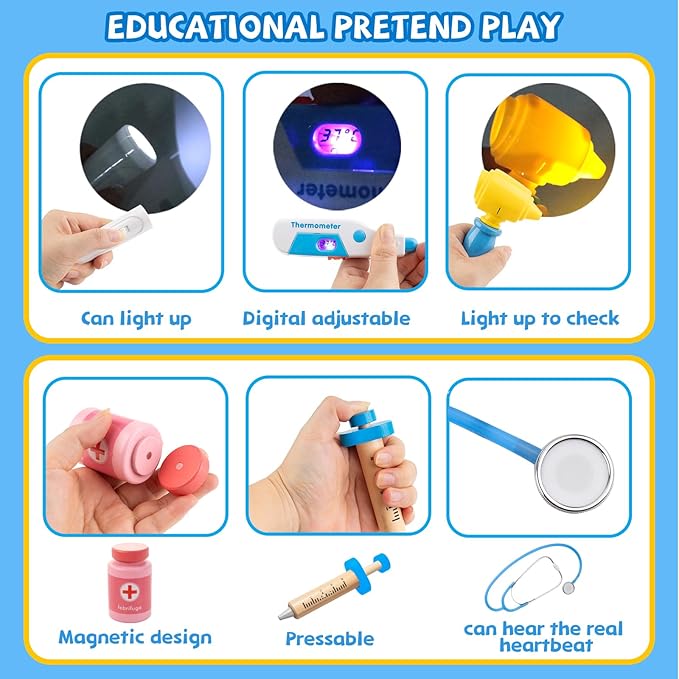 Doctor Kit for Kids, 36 Pcs Doctor Play Set kit for Toddlers 3-5 with Medical Storage Bag & Real Stethoscope, Medical Kits Doctor Toys, Fun Doctor Role Playing Game Gift for Kids Toddlers