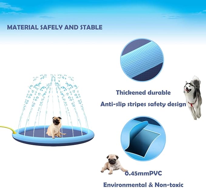 Splash Pad for Dogs Kids, Non-Slip Pet Thickened Durable Sprinkler Wading Pools, Splash Play Mat Outdoor Game Water Toys for Baby Girls Boys Children Pets