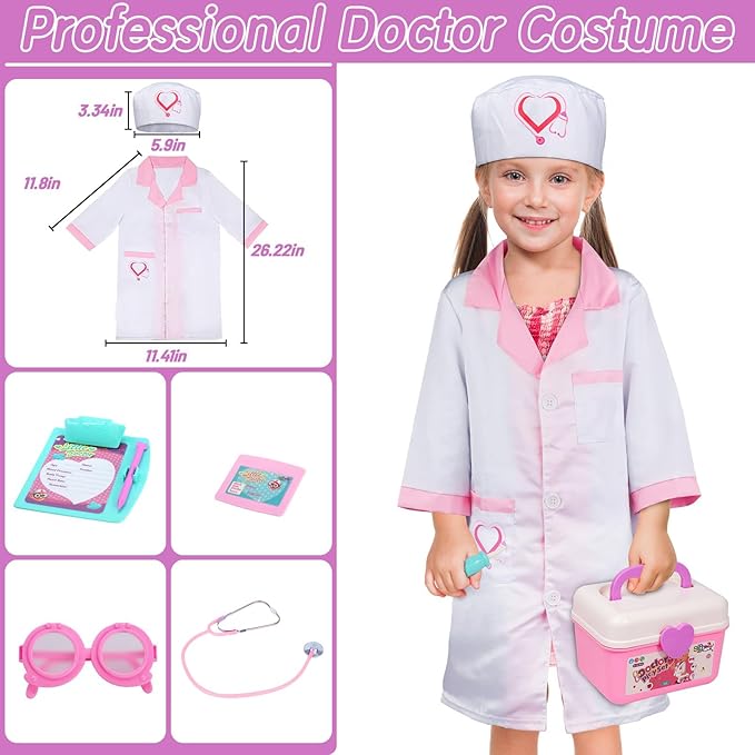 Gifts2U Doctor Kit for Toddlers 3-5, Medical Pretend Play Toys with Gift Case, 42 Piece Dentist Playset Kit for Kids,for Christmas Birthday Gift(Pink)