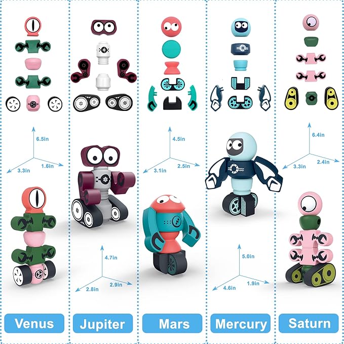 Gifts2U Magnetic Robots, 35PCS Magnetic Blocks Set for Kids with Storage Box, Stacking Robots Toy STEM Educational Playset for Boys and Girls Ages 3-6 Style A