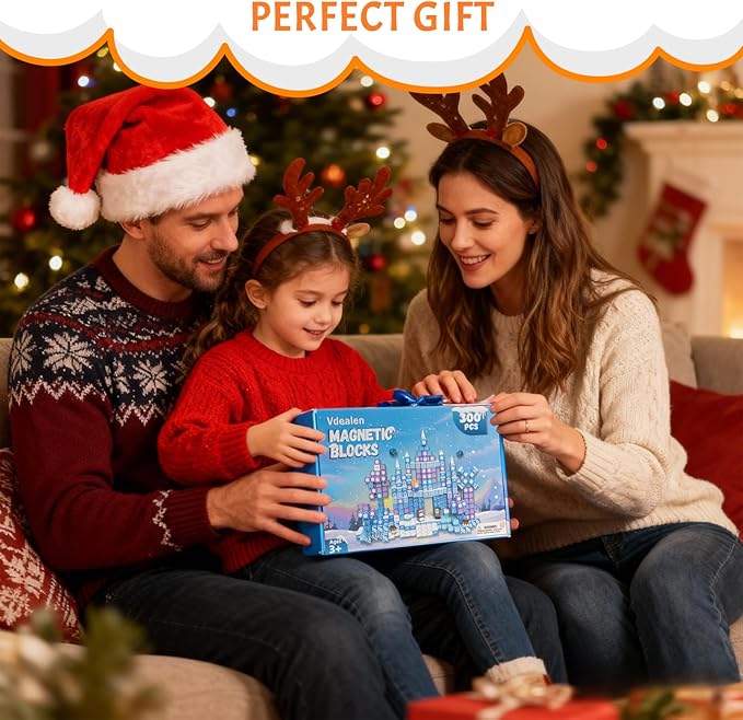 Vdealen 300 PCS Magnetic Blocks-Magnetic Building Blocks, Stacking Magnetic Cubes Toy for Kids, STEM Montessori Sensory Toys for Boys and Girls Age 3 4 5 6 7 8 9 10 11 12 Christmas Birthday Gift