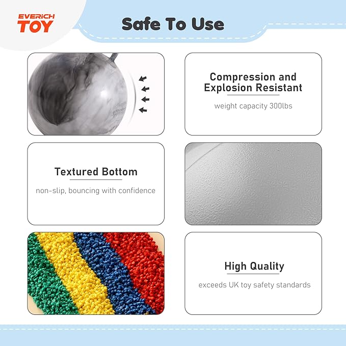 EVERICH TOY Hopper Ball for Kids 4-8, 18In Hoppity Hop Ball, Grey Clouds Sit On Bouncy Balls with Handle, Indoor Outdoor Inflatable Christmas Hopping Toys Gifts for Boys Girls