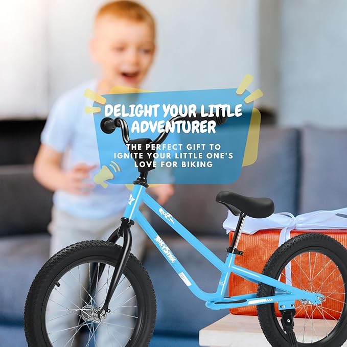 16 Inch Kids Balance Bike for 5-8 Year Old, BMX Kids Bike with No Pedals, Air Rubber Tires, Footrests, Adjustable Height for Big Kids, Boys, Girls (Blue)