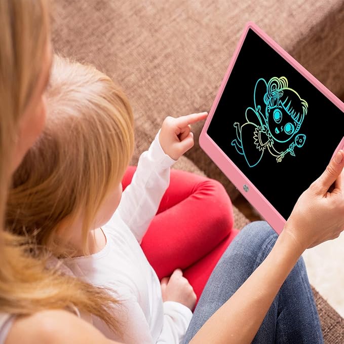 FLUESTON LCD Writing Tablet, Doodle Board Toys Gifts for 3-8 Year Old Girls Boys, 15 Inch Colorful Electronic Board Drawing Pad for Kids, Christmas Gifts for Toddler Educational Learning Travel, Pink