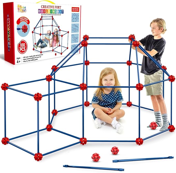 SpringFlower Fort Building Kit for Kids,STEM Construction Toys, Educational Gift for 3 4 5 6 7 8 9 10 11 12 Years Old Boys and Girls,Ultimate Creative Set for Indoor & Outdoors Activity,100 Pcs