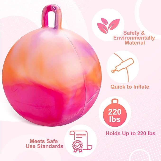 ZOOJOY Hopper Ball for Kids Aged 3-8, 18In Bouncy Balls with Handle, Orange Clouds Hoppity Hop Ball for Indoor Outdoor Active Play, Inflatable Christmas Jumping Hopping Toys for Boys Girls Gifts