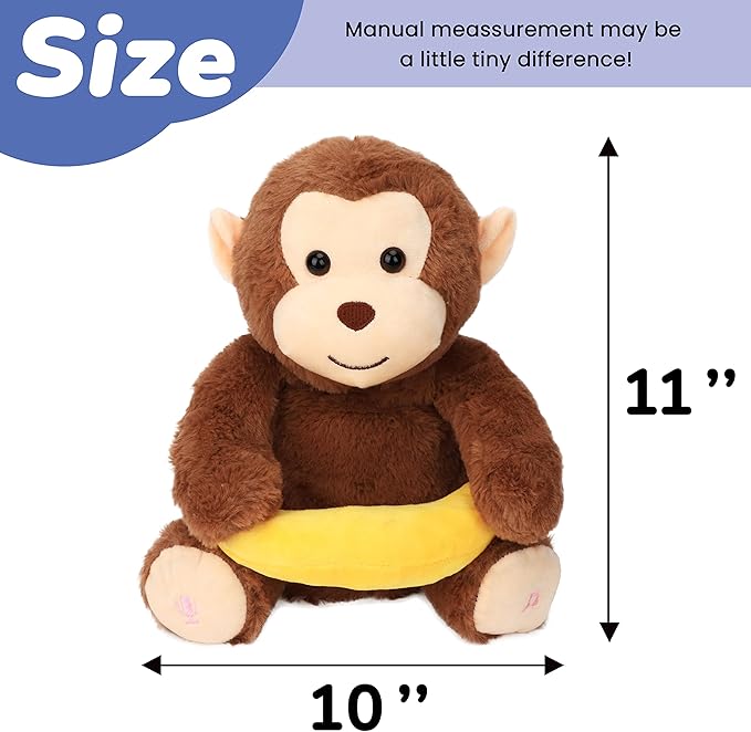 Hopearl Peek A Boo Monkey with Banana Interactive Repeats What You Say Plush Toy Musical Singing Talking Stuffed Animal Adorable Electric Animate Birthday Festival, Brown, 11''