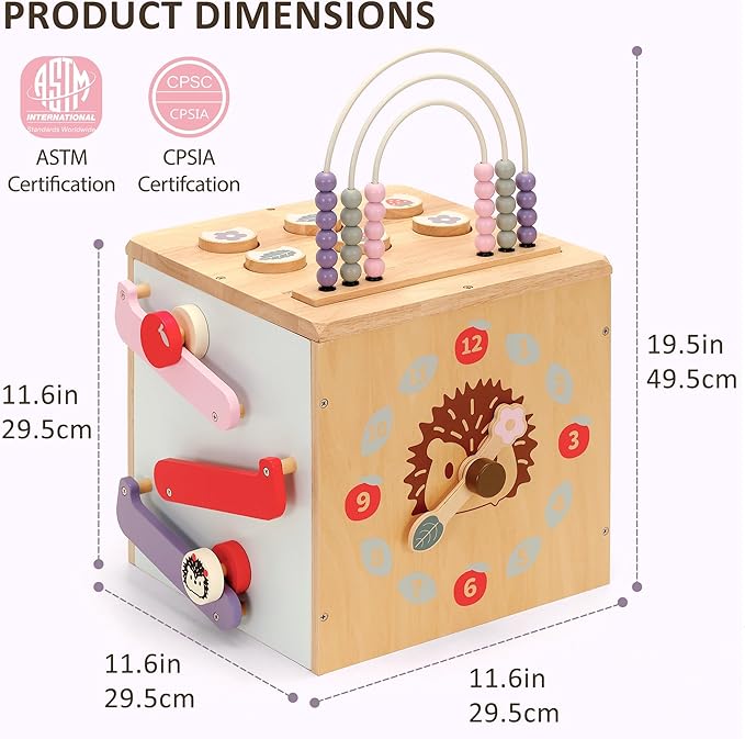 Large Activity Cube, Wooden Play Cube with 8-in-1 Activity Center, Baby Multipurpose Montessori Toy Activity Learning Cube Toy, Early Developmental Learning Toys for Baby Age 12M+