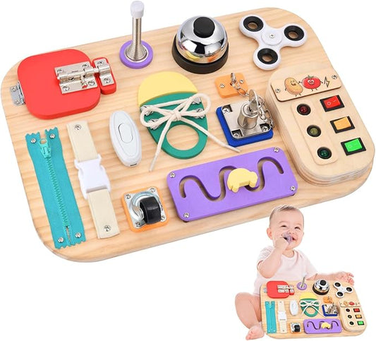 Potatomato Montessori Busy Board - Wooden Sensory Toys for Toddlers for 1 2 3 4 Years -Activity Board Toys for Fine Motor Skills - Educational Fidget Toys for Boy & Girl - Birthday Gifts