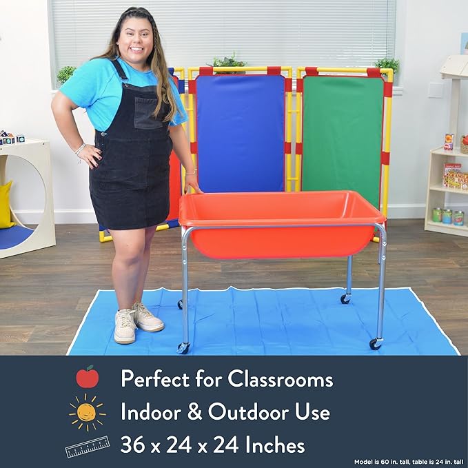 Children's Factory Medium Sensory Table and Lid – 24″ Height, Sandbox with Lid, Water Table for Kids, Red