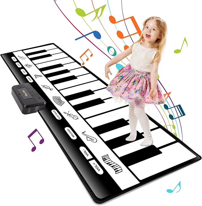 TWFRIC 6ft. Piano Mat with 24 Keys & 10 Demos & 8 Musical Instruments Sounds & 4 Play Modes, Giant Dance Floor Piano Music Play Mat 71'' Large Interactive Musical Toys Gifts for Kids Adults Toddlers