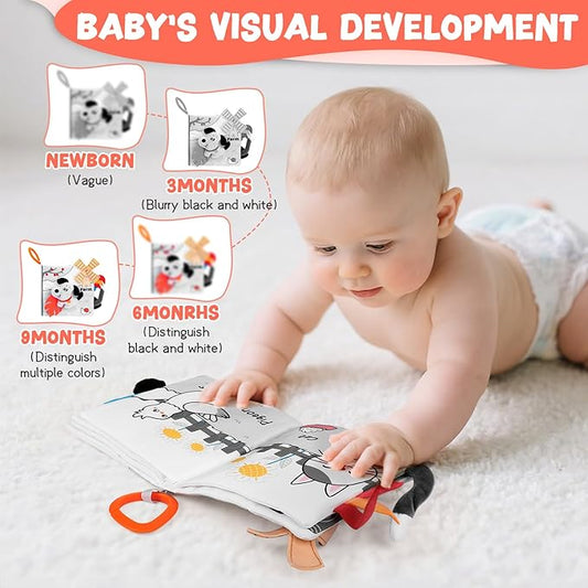 Baby Book 0-12 Months, Crinkle Cloth Book with Rattle & Touch and Feel Sensory Toys, Soft Teether for Infants, Educational Learning Toys, Ideal Baby Shower Easter Gifts for Boys Girls (Farm Animals)