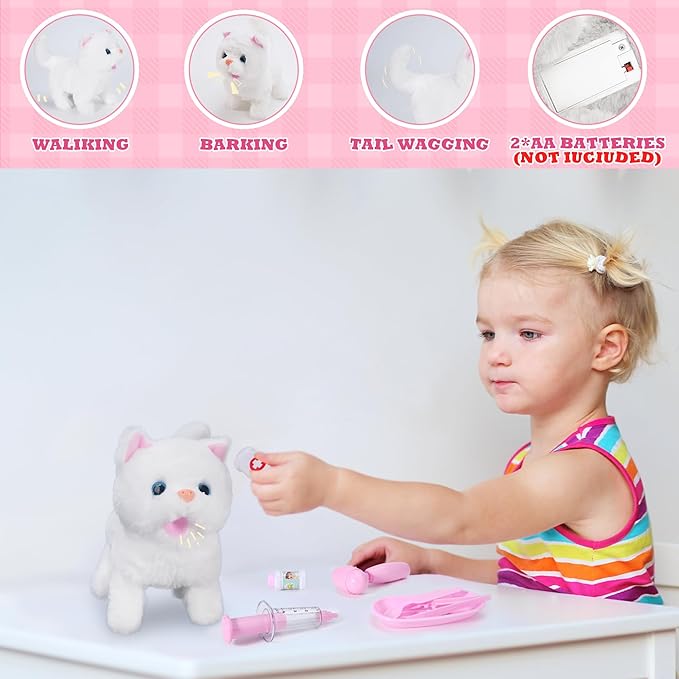 Doctor Kit for Girls -Vet Play Sets for Kids, Pretend Play Doctor Set with Pet Cage and Kitten Toy, Doctor Play Gift for Kids Toddlers Ages 3 4 5 6 Year Old for Role Play (White Kitten)
