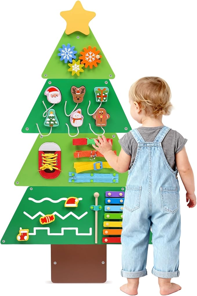 Wooden Montessori Wall Busy Board, Sensory Wall Panel for Kids, Toddler Interactive Learning Toy Activity Center Playroom Must Haves, Ideal for Homeschool Classroom Nursery Waiting Room