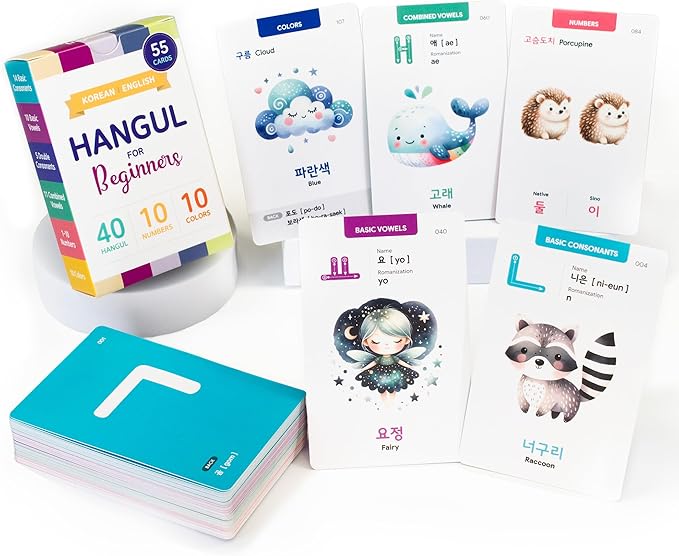 Korean Hangul Flashcards for Beginners - 55-Card Set for Mastering The Korean Alphabet, Numbers & Colors with MP3 Audio