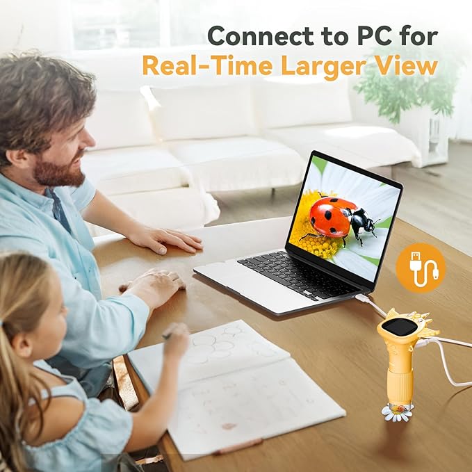 HP40 IPS Microscope for Kids: [Easy and Fun] 2" Portable Handheld Kids Microscope Miniscope, Pocket Mini Scope Educational Science Kit, Christmas Birthday Gifts for Kids, PC View, Orange