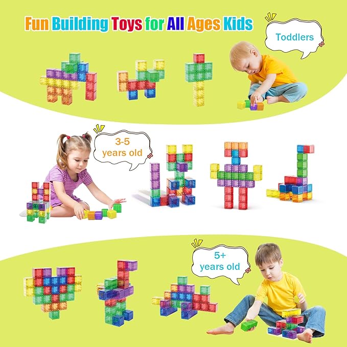 48PCS Magnetic Blocks - 1.38 inch Building Blocks for Toddlers, STEM Building Toy for Kids, Montessori Toys for 3 4 5 6+ Year Old, Magnet Sensory Travel Toys Christmas Birthday Gifts for Boys Girls