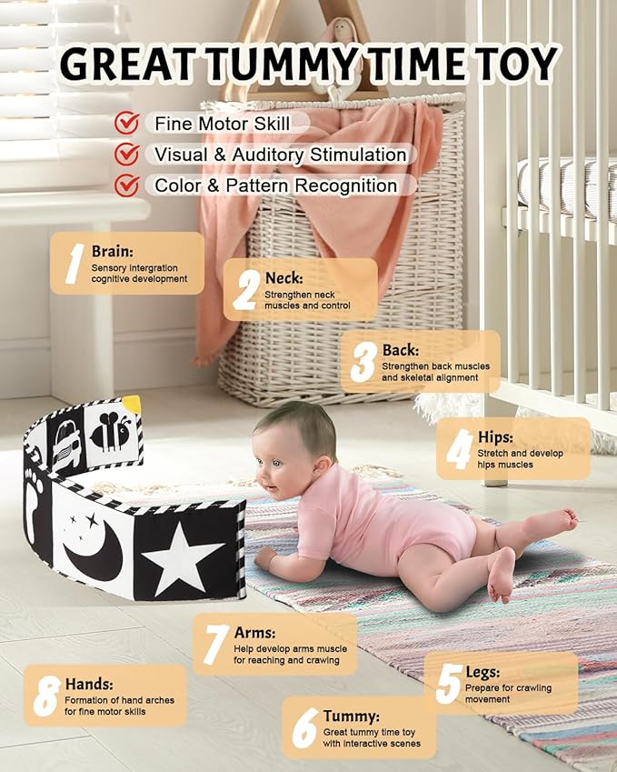 High Contrast Baby Toys, Black and White Newborn Toys for Brain Development, Soft Baby Books, Infant Sensory 0-6-12 Months, Tummy Time Toy, Visual Stimulation Montessori Gift