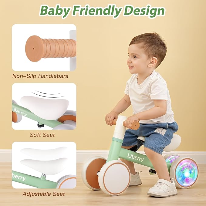 Liberry Baby Balance Bike with Light Up Wheels Age 1 2 3 Years Old, No Pedal 4 Silence Wheel Toddler Bike, First Baby Riding Toy Birthday Christmas Gift for Boys Girls (Green)