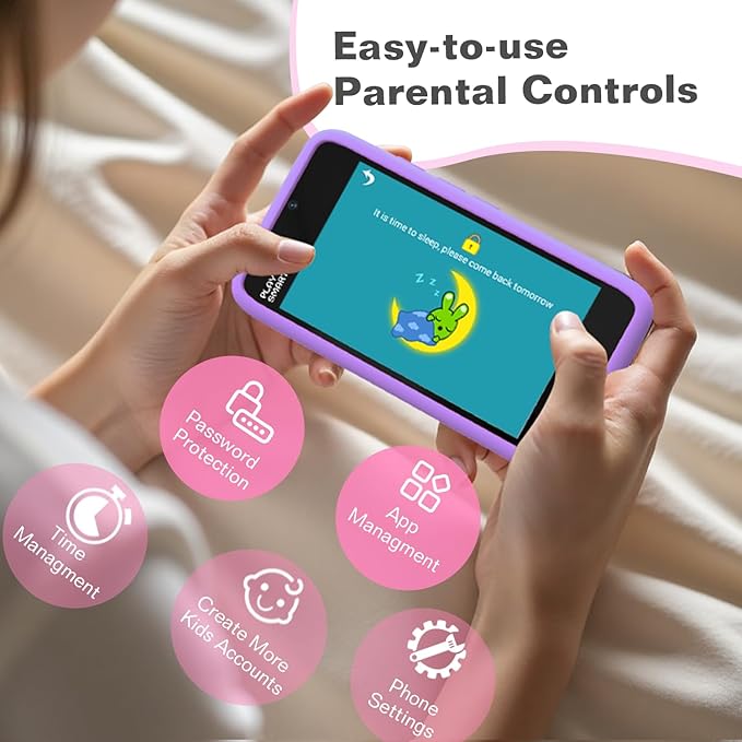 MOMILLA Kids Smart Phone Toys for Girls, 3.97” Touchscreen, Dual Cameras with Stickers, 200+ Games & 16GB Storage, Christmas Birthday Gifts for Kids Age 3-10, Educational Mini Toddler Play Phone Toy