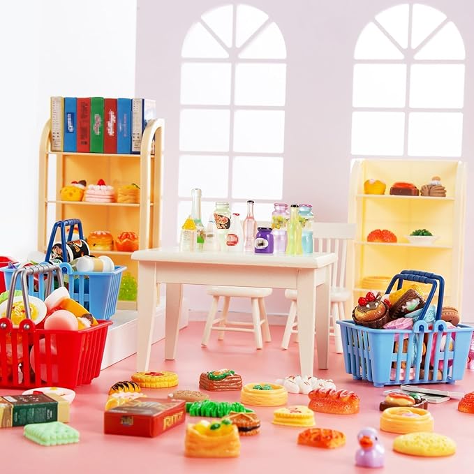 164pcs Miniature Supermarket Shelves Furniture Model 4 Layers Shelf Display Rack Doll House Accessory Storage Bookshelf Accessories Mini Locker Decor Food Drink Bottle Toy Cosplay Game Party