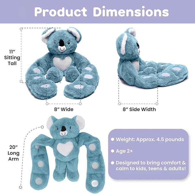 Plushland Original 5lbs Weighted Stuffed Animals Plush Toys with Long Arms, Giant Plushies Pillow Hugging Toy Gifts with Bean Bag for Kids and Adults (Koala)