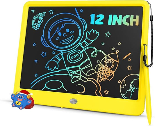 TEKFUN LCD Writing Tablet Doodle Board, 12inch Colorful Drawing Tablet Writing Pad, Kids Travel Essentials, Kid Toys for 3 4 5 6 7 8 Year Old Girls Boys (Yellow)