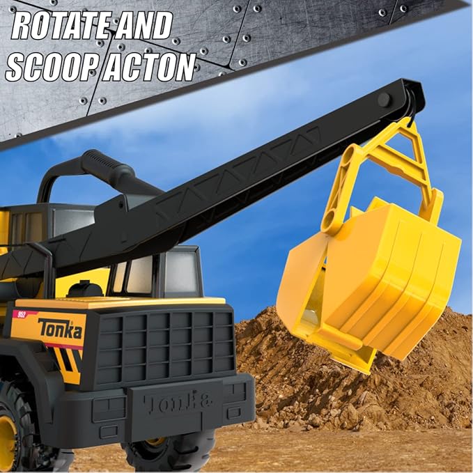 Tonka Steel Classics Mighty Crane - Made with Steel & Sturdy Plastic, Yellow Toy Construction Truck, Boys and Girls, Kids, Toddlers, Ages 3+