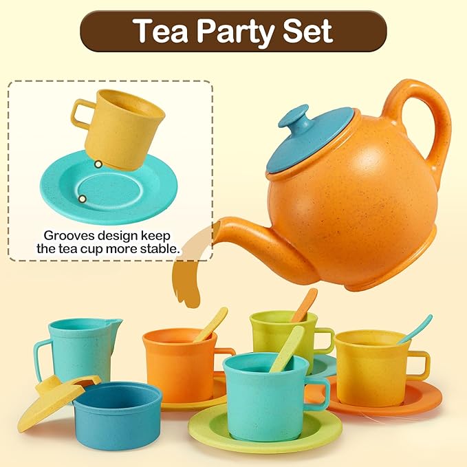 Buyger Kids Kitchen Accessories and Tea Set for Kids, Toddler Play Kitchen Toy Dish Plates Utensils Dinnerware Set Pretend Role Play Gifts for Ages 3-5 3 4 5 Years Olds Kids Children Boys Girls