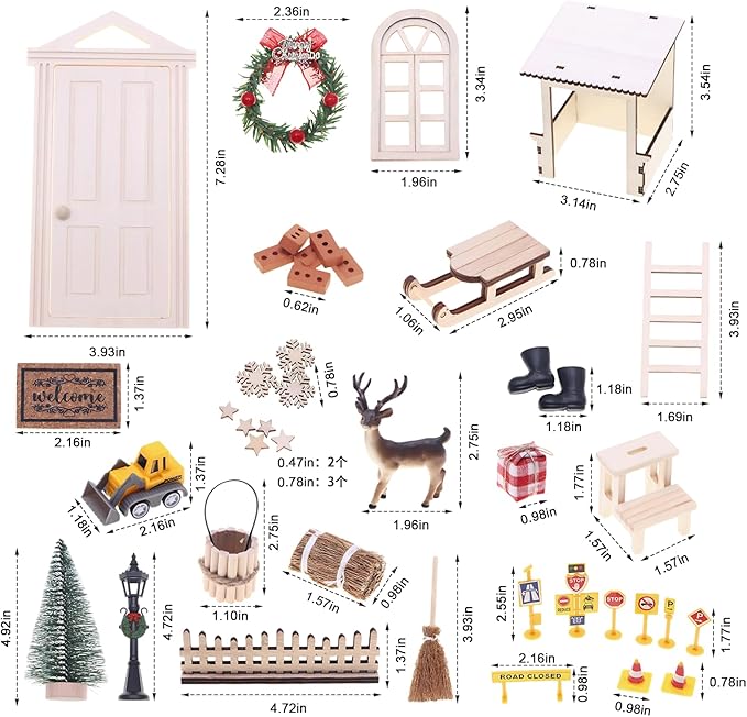 42Pcs Christmas Fairy Door Decorations, Mini Wooden Enchanted Doors, DIY Dollhouse Accessories for Decoration, Tiny Outdoor Decor for Girl Boys Xmas Accessories Fairy Tale