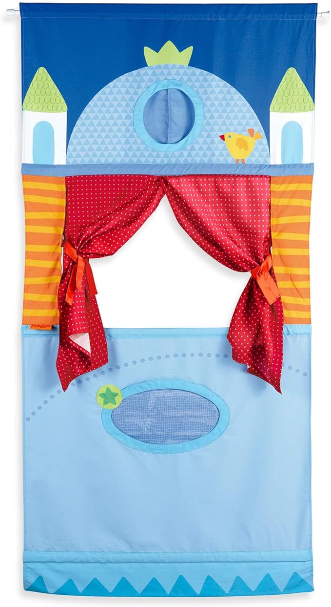HABA Doorway Puppet Theater - Space Saver with Adjustable Rod: Ideal for Pretend Play, Hand Puppets, Educational Kids Activities, & Toys for Toddlers 3 Years and Up