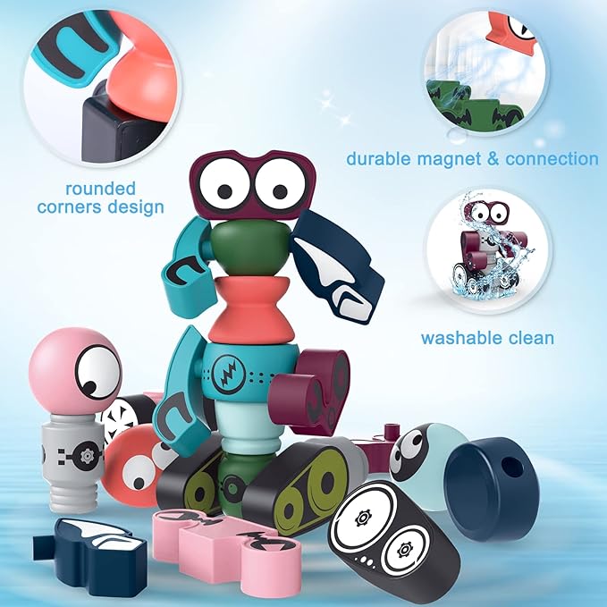 Gifts2U Magnetic Robots, 35PCS Magnetic Blocks Set for Kids with Storage Box, Stacking Robots Toy STEM Educational Playset for Boys and Girls Ages 3-6 Style A