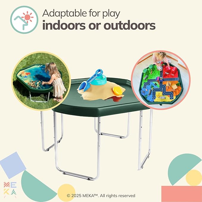 MEKA Large 38"x38" Tuff Tray Set Dark Green, Activity Sensory Tray Plus Stand Children, Outdoor Play Sand and Water Table for Toddlers and Kids, Toy Boys Girls