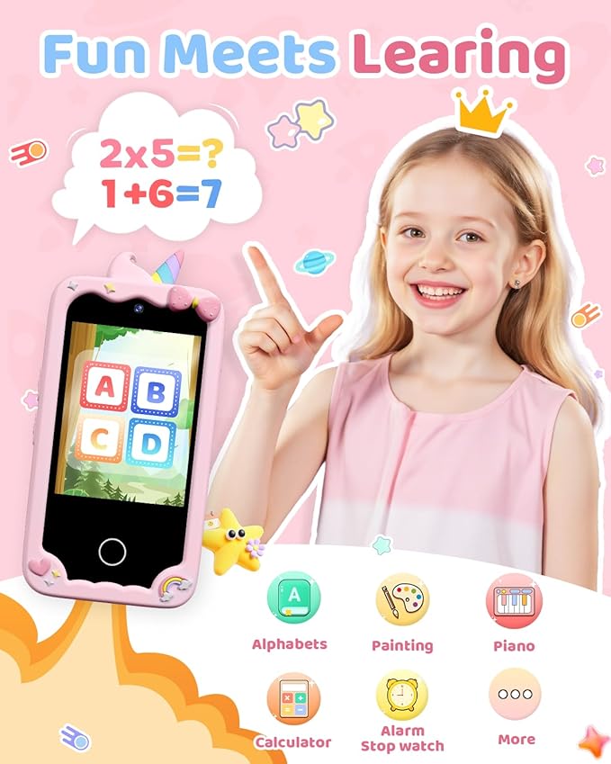 Kids Smart Phone Camera, Christmas Birthday Gifts for Toddler Girls Age 3-10, Kids Toys Unicorn Cell Phone, Preschool Learning Educational Toys with Audio Books, Musics, Games 32G SD Card