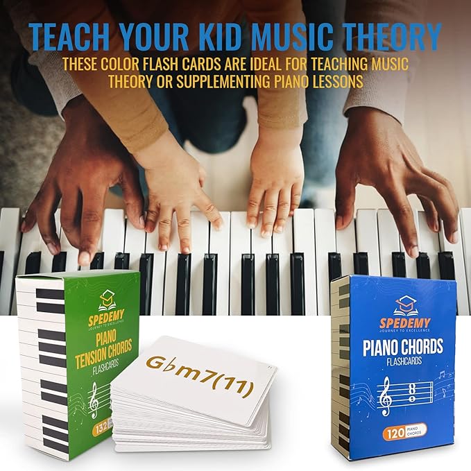 Spedemy Piano Tension Chord Flashcards Set in Gift Box - Piano Chords Chart - ColorCoded Flash Cards for 252 Chords - 21 Frequent Chords, 12 Keys - Fun Educational Flashcards for Piano, Music Learners