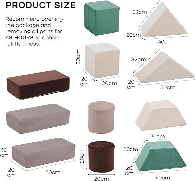 BanaSuper 11-Piece Large Foam Building Blocks for Toddlers, Plush Velvet Stacking & Climbing Toys, Early Learning Construction Play Set, Sensory Indoor Soft Play Gym for Safe Creative Play, Ideal Gift