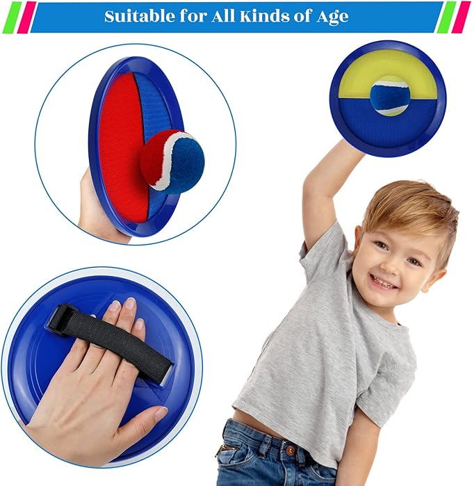 Toss and Catch Game Set, Outdoor Games with 4 Paddles 4 Balls and 1 Storage Bag, Great Outdoor Toys/Gifts for Kids, Classic Beach and Yard Games