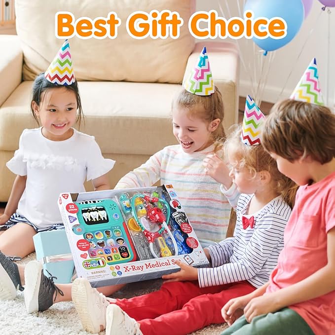 PLAY Doctor Kit for Kids with Learning Tablet, Doctors Play Set with Kids Tablet, Real Stethoscope, Various Medical Toys, Pretend Play Toys for Toddlers 3-5, Halloween Christmas Birthday Gifts