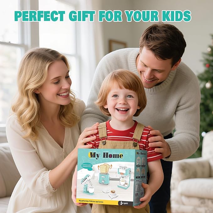 Play Kitchen Appliances Toy Set, Pretend Play Kitchen Toys Kids Kitchen Accessories Playset with Coffee Maker, Mixer and Toaster for Kids Ages 3-5 4-8 Christmas Birthday Party Gift