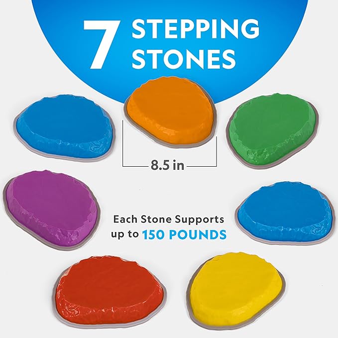 NATIONAL GEOGRAPHIC Stepping Stones for Kids – 7 Durable, Non-Slip Stones Encourage Toddler Balance & Motor Skills, Indoor & Outdoor Toys, Balance Stones, Obstacle Course