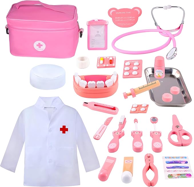 Doctor Kit for Kids Girls, 32 Pcs Kids Doctor Kit for Toddlers 3-5 with Medical Storage Bag & Real Stethoscope, Pretend Play Set for Boys Girls Fun Role Playing Game