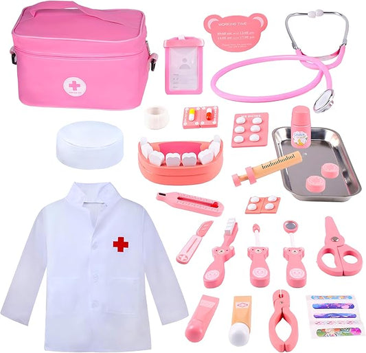 Doctor Kit for Kids Girls, 32 Pcs Kids Doctor Kit for Toddlers 3-5 with Medical Storage Bag & Real Stethoscope, Pretend Play Set for Boys Girls Fun Role Playing Game