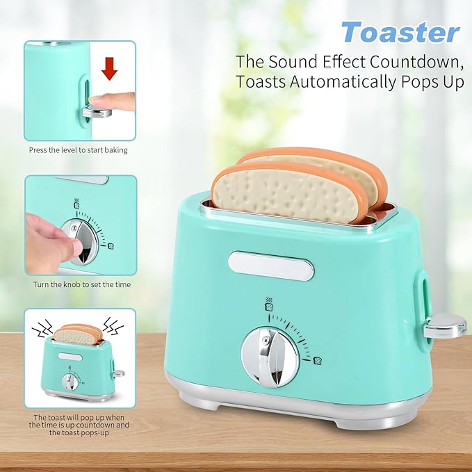 Play Kitchen Appliances Toy Set, Pretend Play Kitchen Toys Kids Kitchen Accessories Playset with Coffee Maker, Mixer and Toaster for Kids Ages 3-5 4-8 Christmas Birthday Party Gift